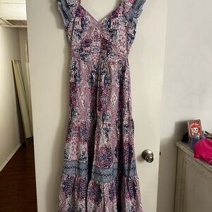 Caroline Constas Pink & Navy Printed Maxi Dress